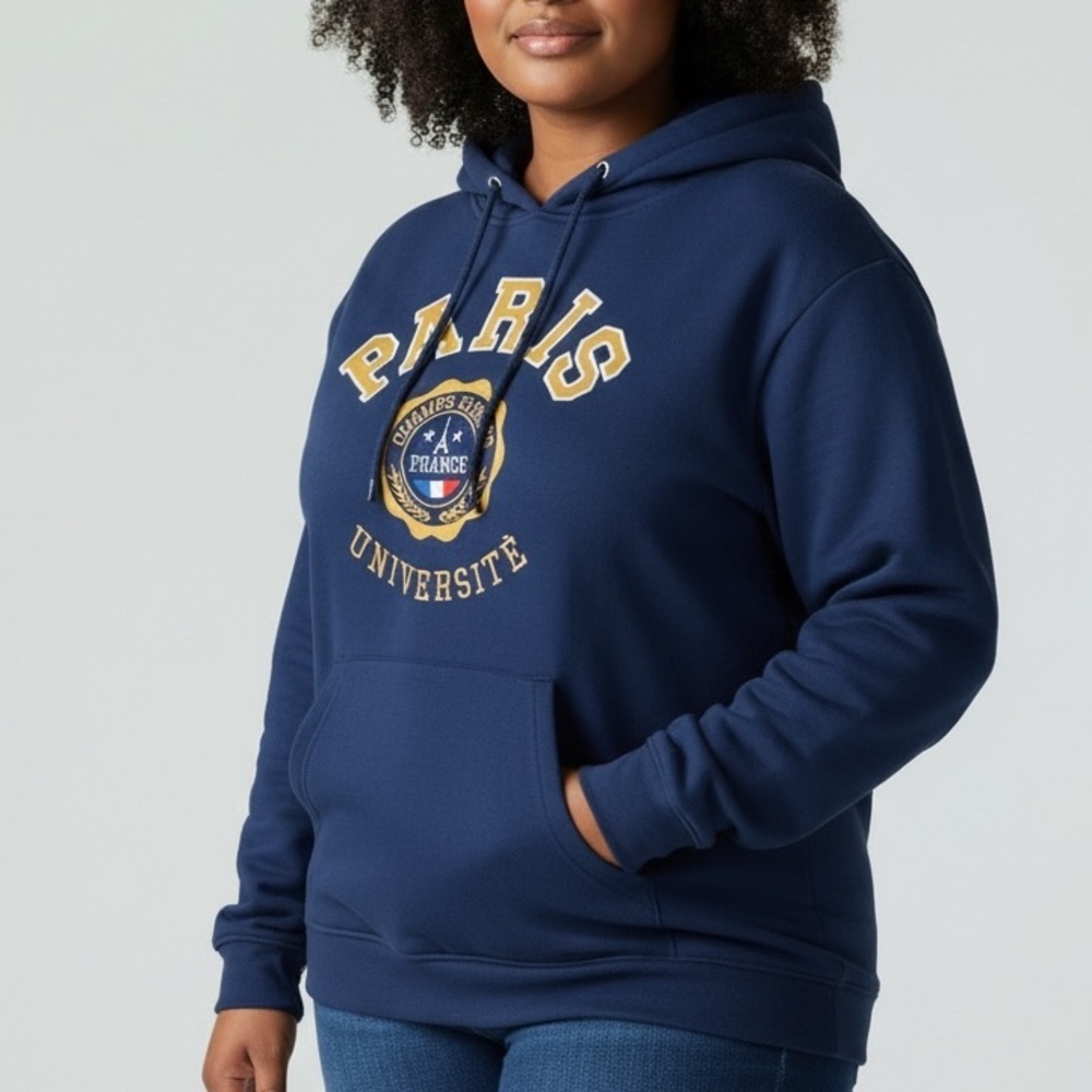Paris Université Blue Embroidered Graphic Hoodie Streetwear loungewear sporty
